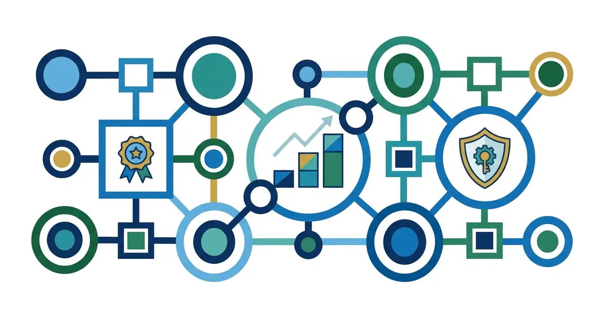 Abstract geometric shapes and interconnected circles representing trust, expertise, and authority for small business growth.